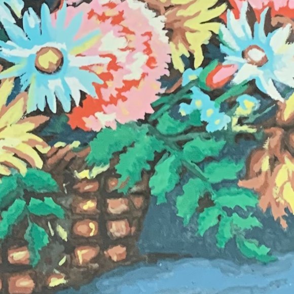 2 VTG Paint by Numbers Flower Baskets Floral Cottage 70s Boho Unframed Set - Picture 8 of 11